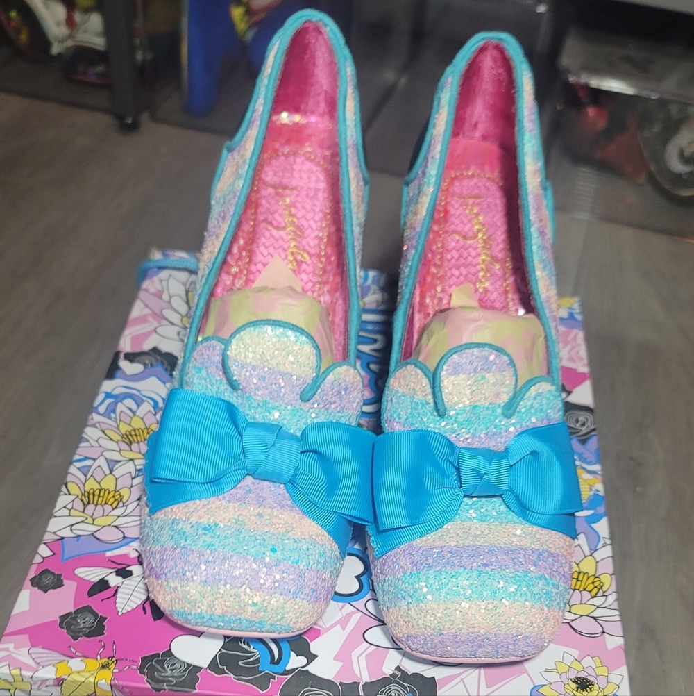 Irregular Choice Fluer De Lis Pastel Glitter Stripe With Bow Pump - Picture 2 of 7